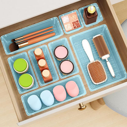 ElegantArray 12-Piece Drawer Organizer Set, 4 Sizes Versatile Plastic Vanity Organizer for Makeup, Stationery, Gadgets, in Kitchen, Bathroom, Office, and Bedroom, Sea Blue - Image 8