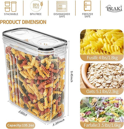 PRAKI Cereal Containers Storage Set (4L,135.2 Oz), 4PCS Airtight Food Storage Containers with Pour Spout for Kitchen & Pantry Organization Cereal Dispensers with 20 labels, Measuring Cup & Marker - Image 2