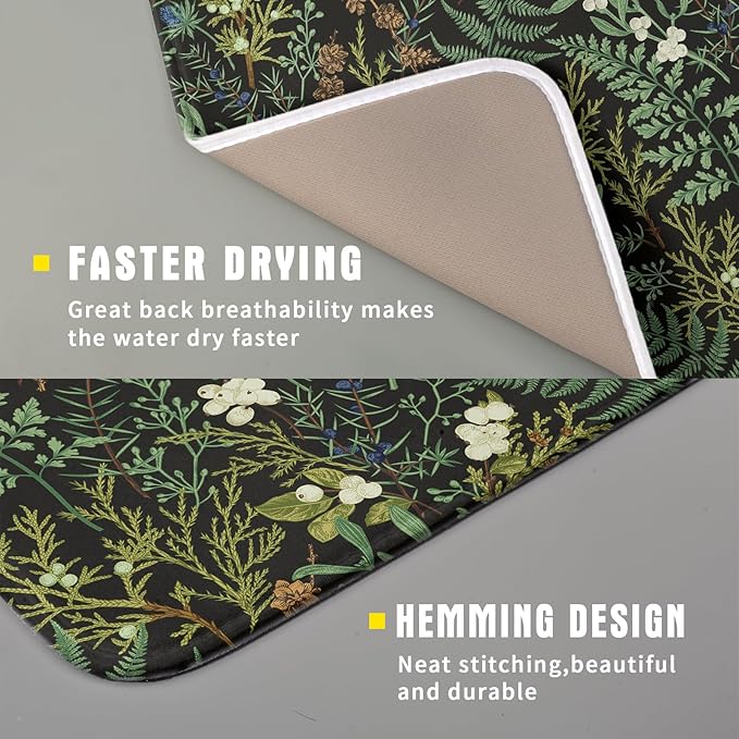 Green Plants Dish Drying Mat for Kitchen Counter Microfiber Absorbent Dish Draining Reusable Washable Foldable 16"x18" - Image 3