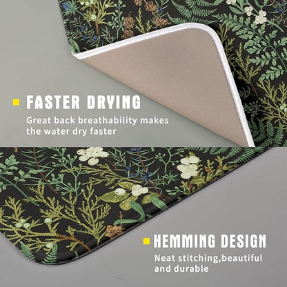 Green Plants Dish Drying Mat for Kitchen Counter Microfiber Absorbent Dish Draining Reusable Washable Foldable 16"x18" - Image 3