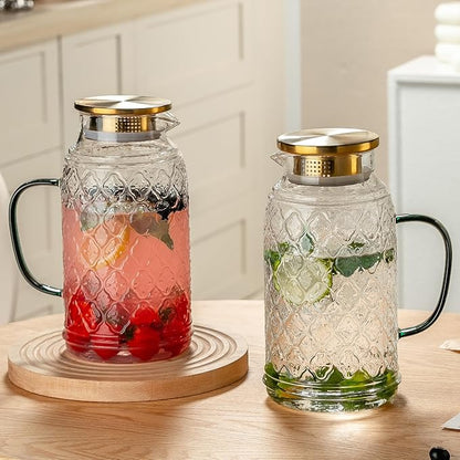 Buaic Glass Pitcher with Lid, 2 PACK 84 oz/2.5L Liter Vintage Water Pitcher, Clear Borosilicate Glass Water Carafe for Cold Brew, Coffee, Lemonade, Iced Tea,Beverage, Heat Resistant - Image 6