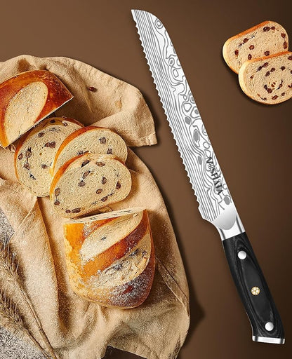 MOSFiATA Bread Knife 8” Ultra Sharp Serrated Knife, German High Carbon Stainless Steel EN1.4116 Bread Slicer with Bread Lame, Micarta Handle, For Bread, Cake, Bagels - Image 7