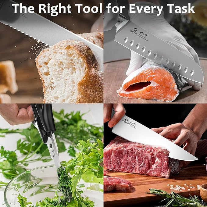 imarku 14-Piece Knife Block Set, Knife Set with Block and Build-in Sharpener, Japanese Stainless Steel Knife Set for Lasting Sharpness, Dishwasher Safe, Black - Image 6