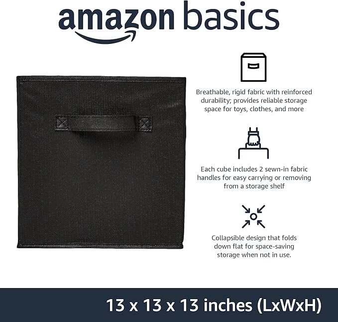 Amazon Basics Collapsible Fabric Storage Cube Bins Organizer with Handles, Organization Containers, Multifunctional, 13" x 13" x 13", Black, 6-Pack - Image 2