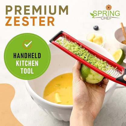 Spring Chef Premium Red Lemon Zester Grater with Handle - Fruit, Garlic, Citrus, Nutmeg, Orange Zester Tool - Heavy Duty Kitchen Shredder - Stainless Steel Ginger Grater with Blade Cover - Fine Shred - Image 7