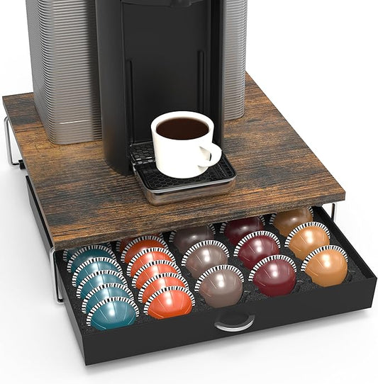 DecoBrothers Supreme Vertuoline Drawer, Holds with 30 Big or 60 Small Vertuoline Pods, Rustic Brown by DecoBrothers