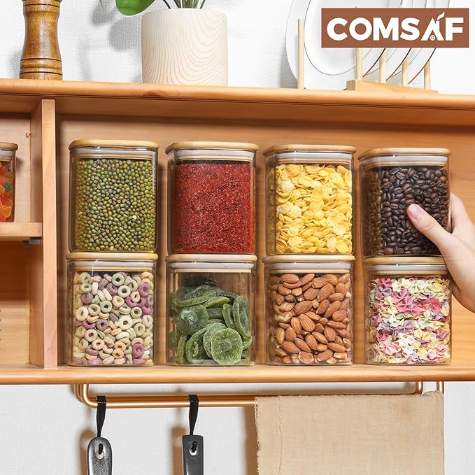 ComSaf 0.8 Qt Glass Food Storage Jars Set of 6, Clear Storage Containers with Airtight Lids, Pantry Organization Jar, Spice Jar, Blooming Tea, Oat, Coffee and Sugar Container, Canister Set for Kitchen - Image 9