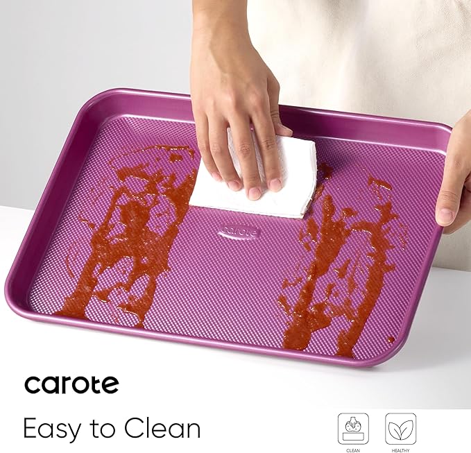 CAROTE 3-Piece Baking Pan Set - Bakeware Set, Baking Sheet Set Including 13 Inch 15 Inch 17 Inch Sheet Pan, Cookie Sheet for Baking, Royal Violet - Image 3