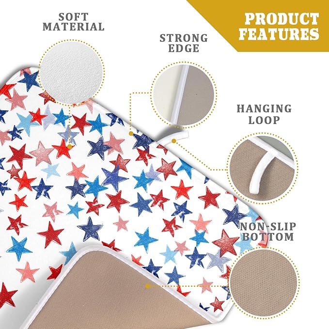 4th of July Dish Drying Mat for Kitchen Counter Patriotic Holiday Microfiber Absorbent Dish Draining Reusable Washable Foldable 16"x18" - Image 4