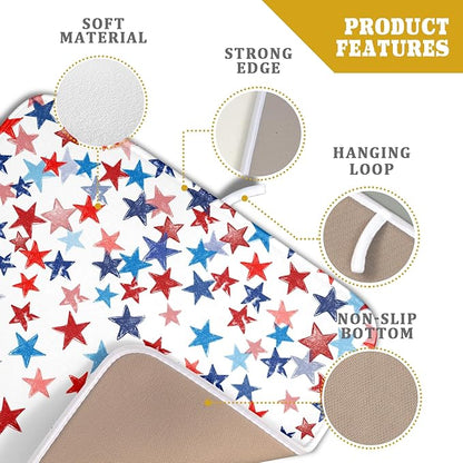 4th of July Dish Drying Mat for Kitchen Counter Patriotic Holiday Microfiber Absorbent Dish Draining Reusable Washable Foldable 16"x18" - Image 4