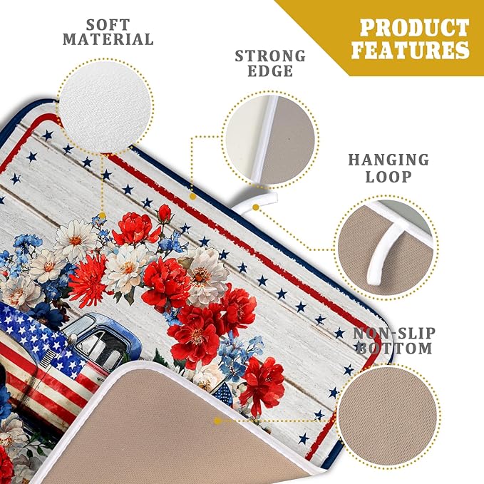 American Flag Dish Drainer Mat Flowers Absorbent Dish Rack Pad for Kitchen Coffee Bar Sinks - Image 4