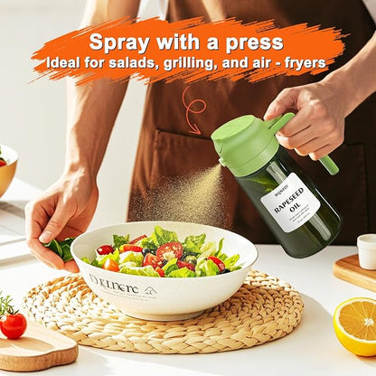 mqnxoi Oil Sprayer for Cooking, 2 in 1 Olive Oil Dispenser Bottle for Kitchen, 16oz/470ml Premium Glass, Food-grade Oil Mister for Air Fryer, Salad, Frying, BBQ (Green + Dark Green Bottle) - Image 6