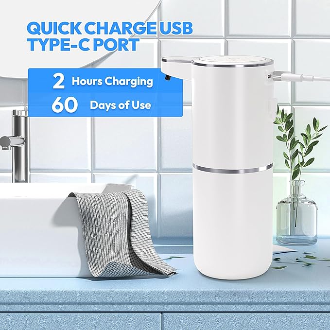 2 Pack Automatic Soap Dispenser Touchless,Liquid Hand Soap Dispenser 12.8oz Electric Wall Mounted Smart for Bathroom and Kitchen Dish Soap，Easy for Toddlers(White) - Image 5