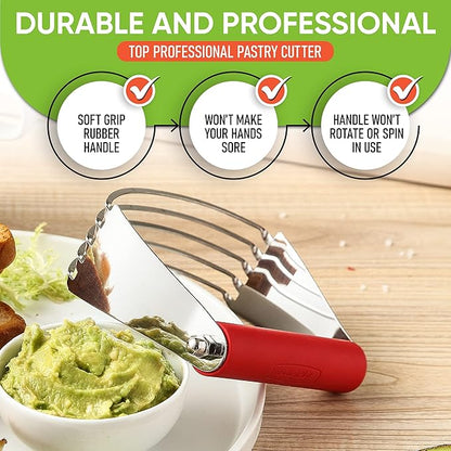 Spring Chef Large Red Dough Blender For Baking, Professional Heavy Duty Dough Cutter Tool with Thick Blades, Stainless Steel Puff Pastry Cutter Tool, Dishwasher Safe Pastry Blender for Easy Mixing - Image 5