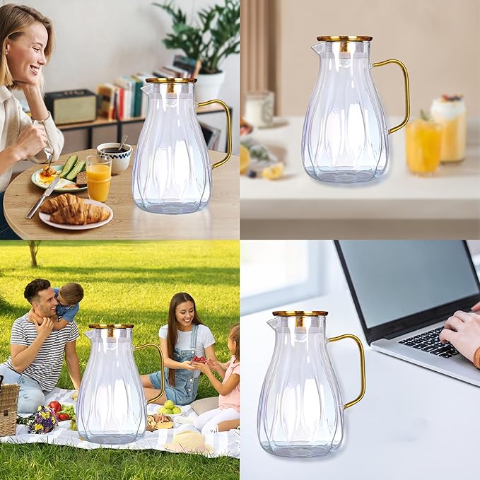 68 oz Glass Pitcher with Lid Water Pitcher with Handle and Spout Heat Resistant Water Carafes Jug Cold Brew Iced Tea Sun Tea Jar Bedside Drink Dispenser Milk(clear) - Image 7