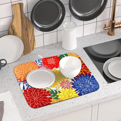 Modern Floral Dish Drying Mat 16x18 in Multicolored Tropical Drying Pad for Kitchen Counter - Image 6