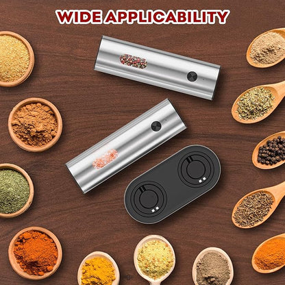 Electric Salt and Pepper Grinder Set: Automatic Rechargeable Salt and Pepper Shakers with USB Charging Base, Adjustable Coarseness, 110ml Large Capacity, Stainless Steel Pepper Grinder for Kitchen