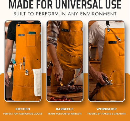 Asaya Chef and BBQ Apron with Bottle Opener and Hand Towel - 10oz Cotton Canvas, Stainless Steel Hardware - Cross Back Straps - Image 7