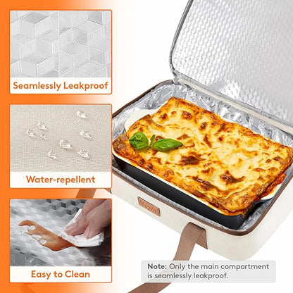 Lifewit Insulated Double Decker Casserole Carrier, Expandable Lasagna Lugger Tote Bag for Hot or Cold Food, Fits 9" x 13" Baking Dish for Potluck Parties, Picnic and Cookouts, Cream-Flowers