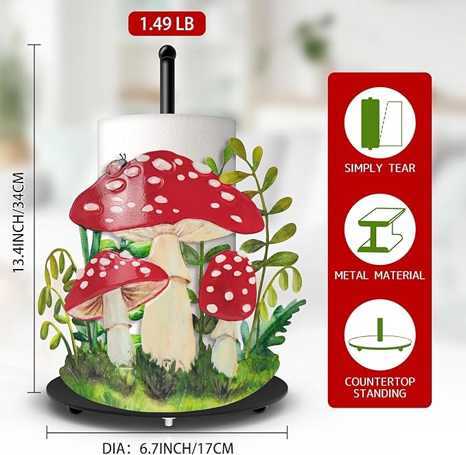 Hexagram Mushroom Paper Towel Holder, Mushroom Kitchen Bar Decor, Cottage Core Decor for Kitchen Bar Bathroom Countertop, Cute Rustic Cottage Housewarming Gifts for Women Men