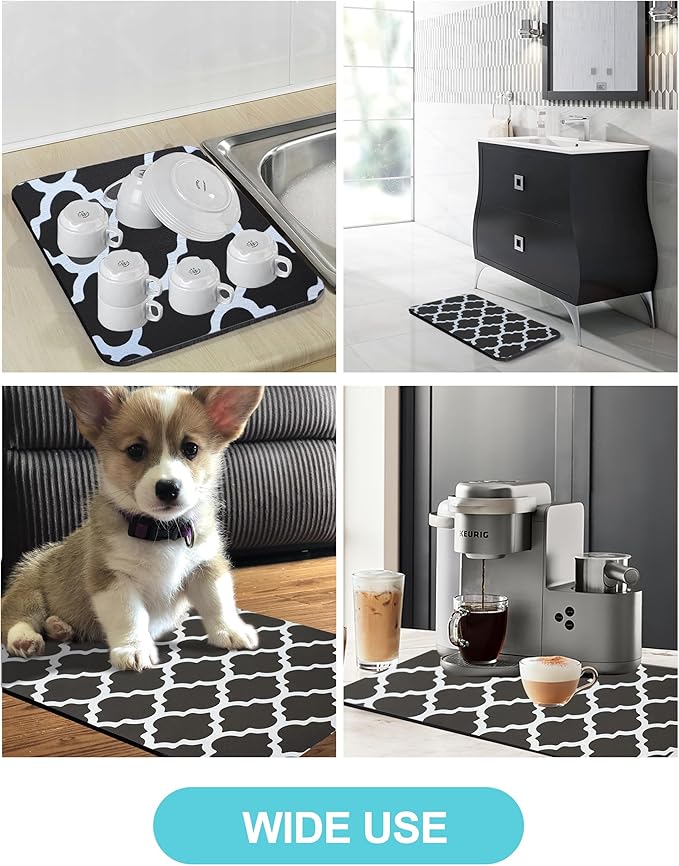 Dish Drying Mat for Kitchen Counter, 12"x19" Dish Drying Pad with Non-slip Rubber Backed, Hide Stain Anti Absorbent for Kitchen Counter, Drying Mat for Coffee Machine Dish Rack (Gray Trellis) - Image 6