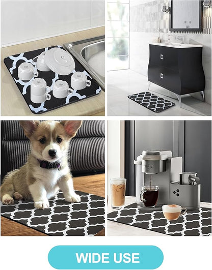 Dish Drying Mat for Kitchen Counter, 12"x19" Dish Drying Pad with Non-slip Rubber Backed, Hide Stain Anti Absorbent for Kitchen Counter, Drying Mat for Coffee Machine Dish Rack (Gray Trellis) - Image 6