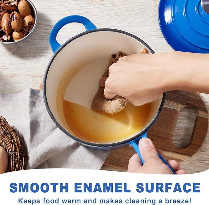2 Quart Saucepan with Lid, Leonyo Enameled Cast Iron Dutch Oven Pot, Non Stick Small Cooking Pots Kitchen Induction Cookware for All Cooktops Cooking Pasta, Soup, Ramen - Up to 500°F, Dark Blue