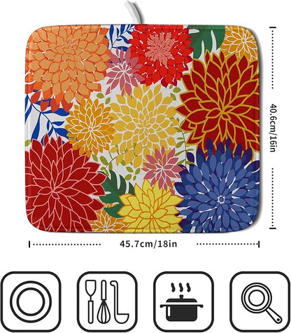 Modern Floral Dish Drying Mat 16x18 in Multicolored Tropical Drying Pad for Kitchen Counter - Image 2