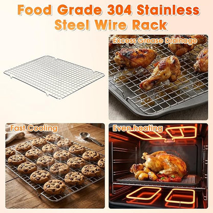 Baking Sheet with Wire Rack, 17 x 12 Inch Nonstick Cookie Sheets Pan Set with Cooling Racks for Cooking and Baking, Carbon Steel Baking & Cookie Sheet Pan Oven Tray Non Toxic (2 Pans + 2 Raised Racks)