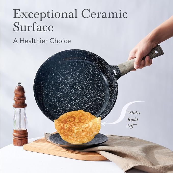 Pots and Pans Set Non Stick Non-Toxic 22 Pcs Ceramic Cookware Sets Nonstick Kitchen Pot&Pan With Lid Black Granite Induction Compatible with Glass Lids Crepe Frying Pan PFOA/PFOS-Free - Image 7