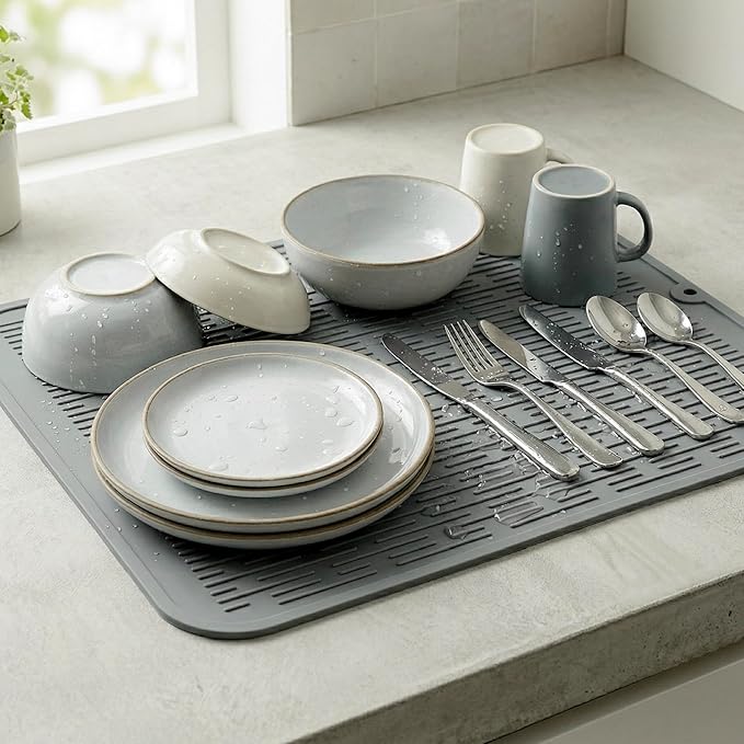 MicoYang Silicone Dish Drying Mat for Multiple Usage,Easy clean,Eco-friendly,Heat-resistant Silicone Mat for Kitchen Counter or Sink,Refrigerator or Drawer Liner Grey XL 18 inches x 16 inches - Image 6