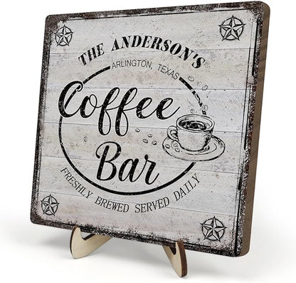 Vintage Coffee Bar Decor Sign,Rustic Wooden Plaque for Java Station, Kitchen,Cafe or Tea Corner, Funny Jave Gift for Coffee Lovers 5.9x5.9inches by DMADNF