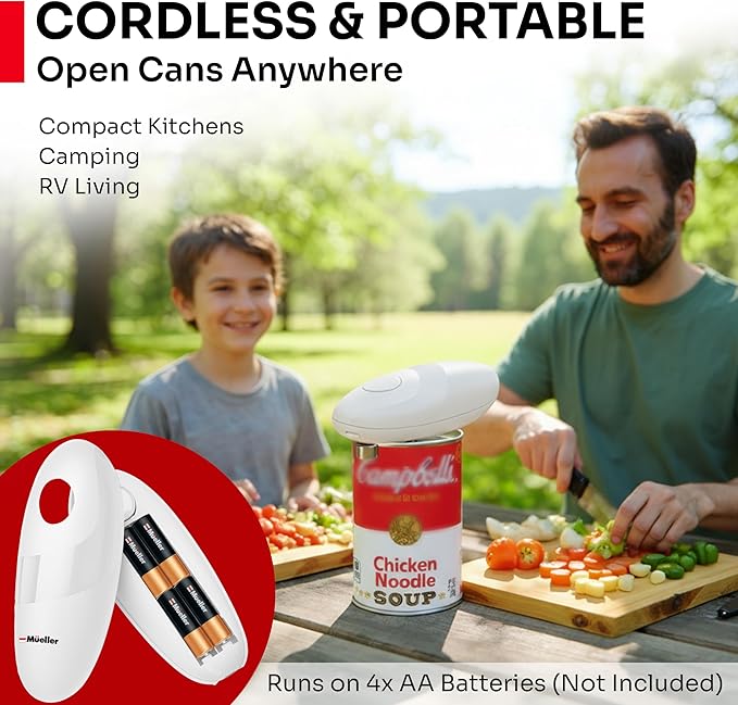 MUELLER HOME SmoothEdge Auto Electric Can Opener – Battery‑Operated One‑Touch w Magnet Lid Lifter, Smooth‑Edge Cut Technology – Portable Hands‑Free Automatic Can Opener for Seniors & Arthritis, White - Image 6