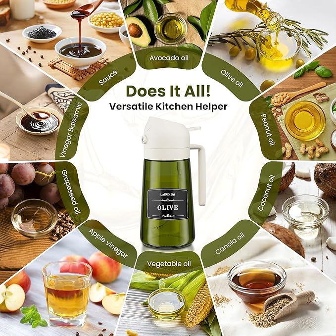 LAKUMIQI 2 in 1 Oil Sprayer for Cooking, 16oz Olive Oil Dispenser Bottle for Kitchen, Food Grade Light-Blocking Leak Proof Glass Spray Bottle for Salad, Air Fryer, BBQ - Image 7