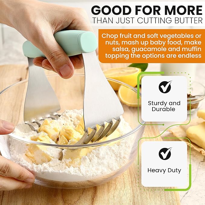 Spring Chef XL Dough Blender For Baking, Heavy Duty Manual Dough Mixer, Stainless Steel Pastry Cutter with Sharp Blades, Pastry Blender for Easy Mixing, Dishwasher Safe - Mint - Image 5