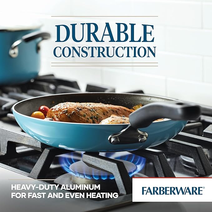 Farberware Cookstart DiamondMax Nonstick Cookware/Pots and Pans Set, Dishwasher Safe, Includes Baking Pan and Cooking Tools, 15 Piece - Aqua - Image 5
