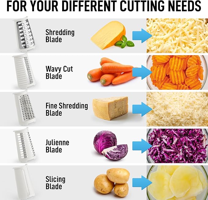 Zulay Kitchen Rotary Cheese Grater 5 Blade Cheese Shredder - Manual Hand Crank Cheese Grater With Reinforced Suction & 5 Interchangeable Drums - Easy to Use, Vegetable Chopper Round Mandoline Slicer - Image 10