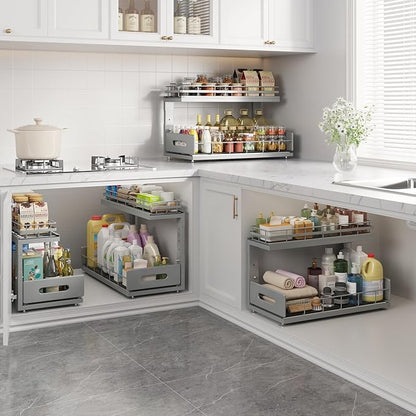 Under Sink Organizer Upgrade To Professional Rails,2-Tier Dual Pull Out Cabinet Storage,Height Adjustable Slide Out Drawers For Bathroom Kitchen,1 Pack-18.5"Dx12.8"-16.9"H,Gun Gray - Image 7