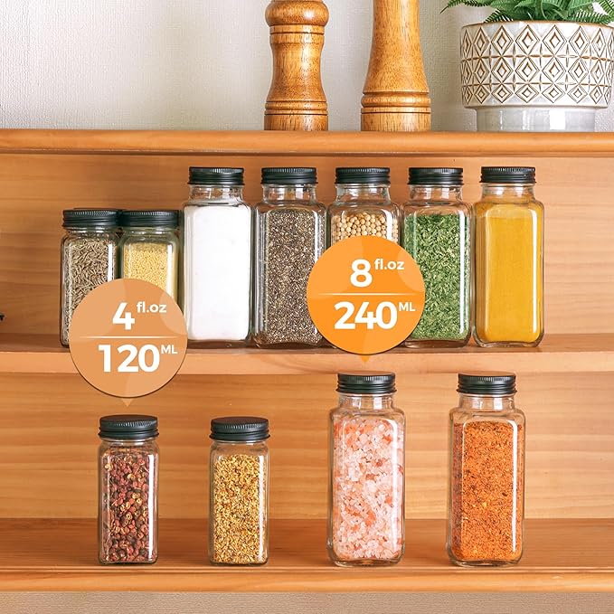 ComSaf Large Spice Jars, 6Pcs 8 oz glass spice bottle with lids, Empty Spice Containers and Square Spice Bottles, Trial Set & Supplement Set for Kitchen and Seasoning - Image 6