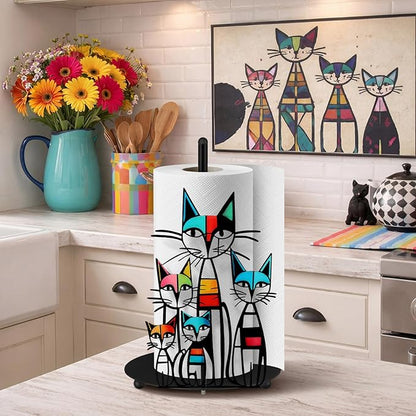 Mid Century Cat Paper Towel Holder Black Metal Paper Towel Holder Retro Decorative Tissue Stand Colorful Mid Century Retro Table Decor for Home Party Bathroom Countertop Dining Table