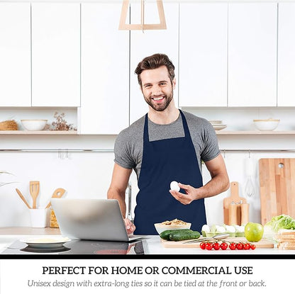 GREEN LIFESTYLE 120 Pack Professional Chef Apron– Grilling Aprons for Men, Waterproof Cooking Apron for BBQ, Work or Restaurant Use, Kitchen Aprons for Women – Navy Blue, No Pockets - Image 4
