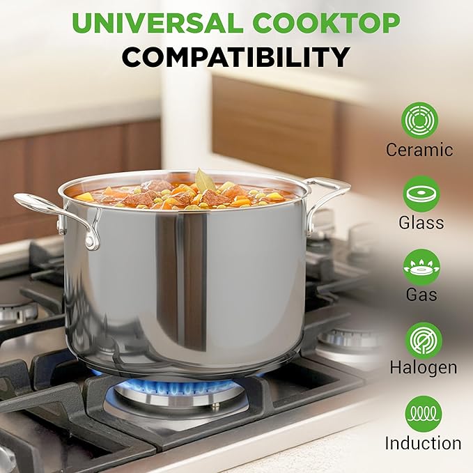 NutriChef 8-Quart Stainless Steel Stock Pot - 18/8 Food Grade Stainless Steel Heavy Duty Induction - Stock Pot, Stew Pot, Simmering Pot with See-Through Lid, Dishwasher Safe - NCSP8 - Image 2