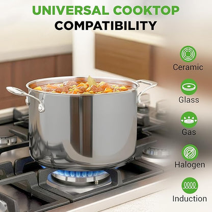 NutriChef 8-Quart Stainless Steel Stock Pot - 18/8 Food Grade Stainless Steel Heavy Duty Induction - Stock Pot, Stew Pot, Simmering Pot with See-Through Lid, Dishwasher Safe - NCSP8 - Image 2
