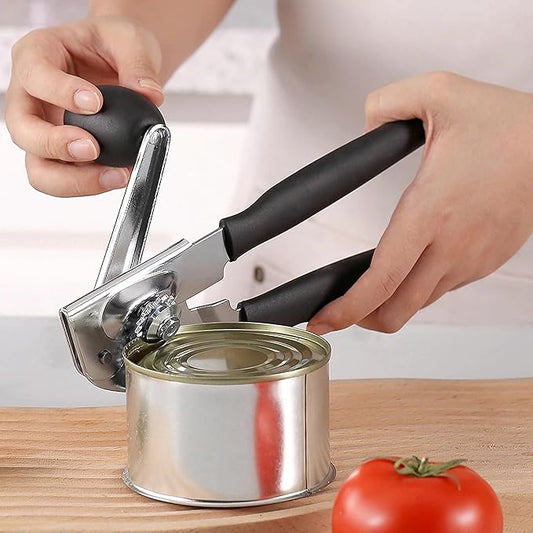 Manual Can Opener Heavy Duty Smooth Edge - Bottle Opener Combo for Seniors Adults, Stainless Steel Kitchen Camping Tool, Safe Easy to Use, Black