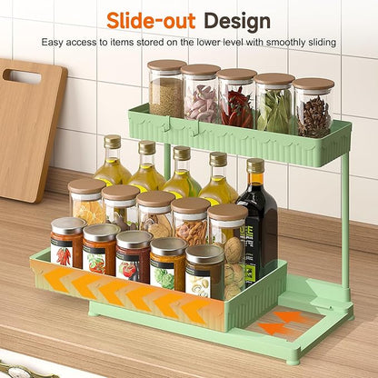 Sevenblue 3 Pack Multi-Purpose Under Sink Organizers and Storage, 2026 L-Shaped Pull Out Cabinet Organizer for Bathroom & Kitchen, Under Cabinet Organizer with Hooks Hanging Cup (Green, 14.85 inch) - Image 3