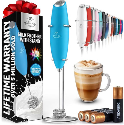 Zulay Kitchen Patented Tornado Triple Whisk Milk Frother with 4 Duracell Batteries – Handheld Foam Maker for Coffee, Lattes, Matcha & Hot Chocolate – Rich, Creamy Froth in Seconds - Teal Blue by ZulayKitchen