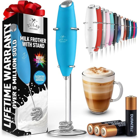 Zulay Kitchen Patented Tornado Triple Whisk Milk Frother with 4 Duracell Batteries – Handheld Foam Maker for Coffee, Lattes, Matcha & Hot Chocolate – Rich, Creamy Froth in Seconds - Teal Blue by ZulayKitchen