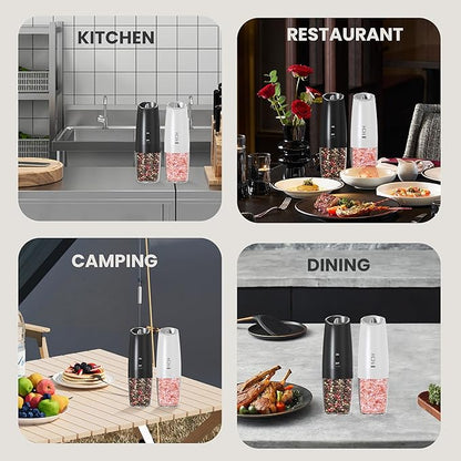 Rechargeable Salt And Pepper Grinder Set with LED Light, Automatic Electric Gravity Salt And Pepper Shakers Set, No Battery Needed, Adjustable Roughness, 2 Pack (Black&White) - Image 7