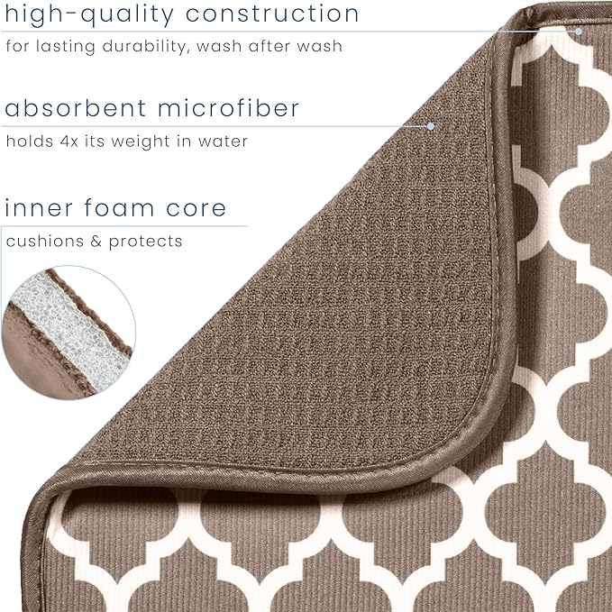 S&T INC. Dish Drying Mat XL, 18” x 24”, Absorbent Microfiber Kitchen Counter Mat, Dish Drying Pad for Dishes, Utensils, Pots and Pans, Extra Large, Taupe Trellis - Image 3