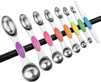 Spring Chef Stainless Steel Magnetic Measuring Spoons Set of 8 with Leveler, Nesting Metal Teaspoon & Tablespoon Measuring Spoons, Kitchen Gadgets for Baking & Cooking, Fits in Most Spice Jars - Neon - Image 9